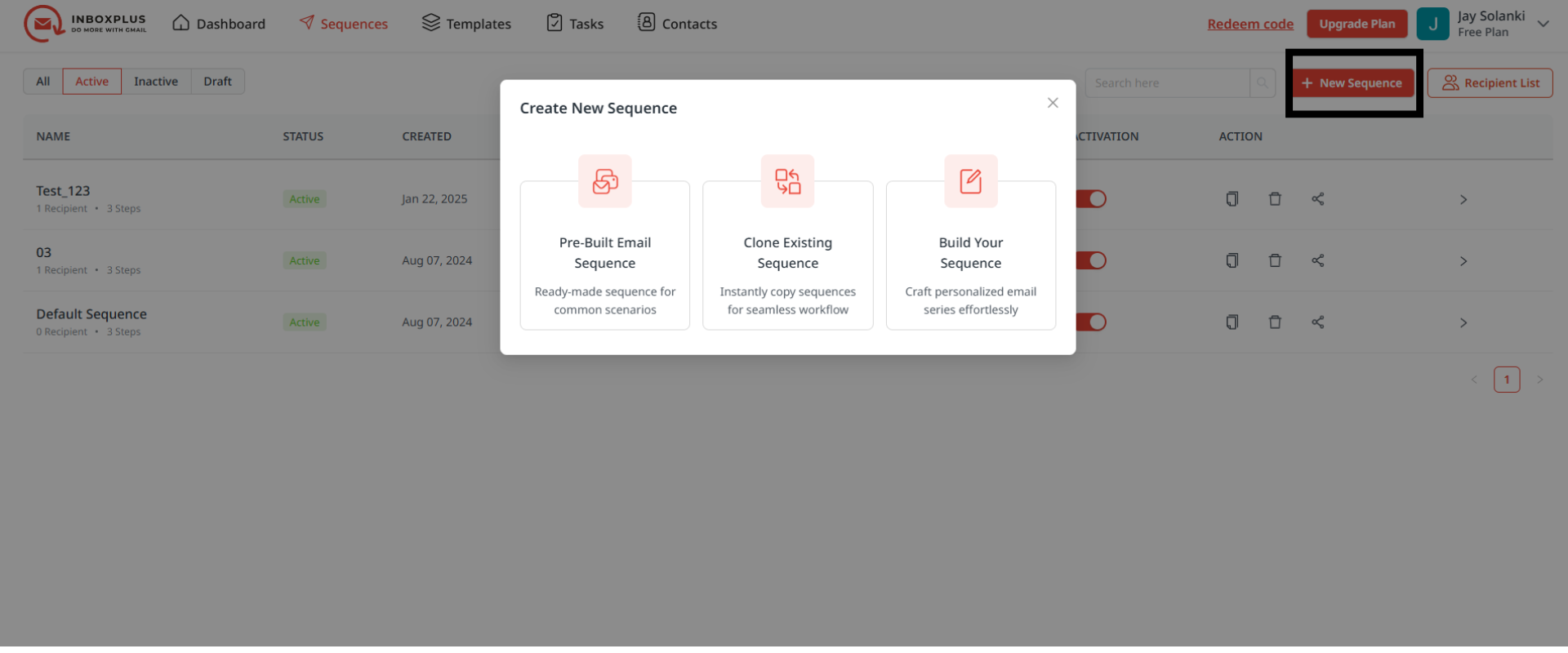Click on the active sequence where you added your recipients.