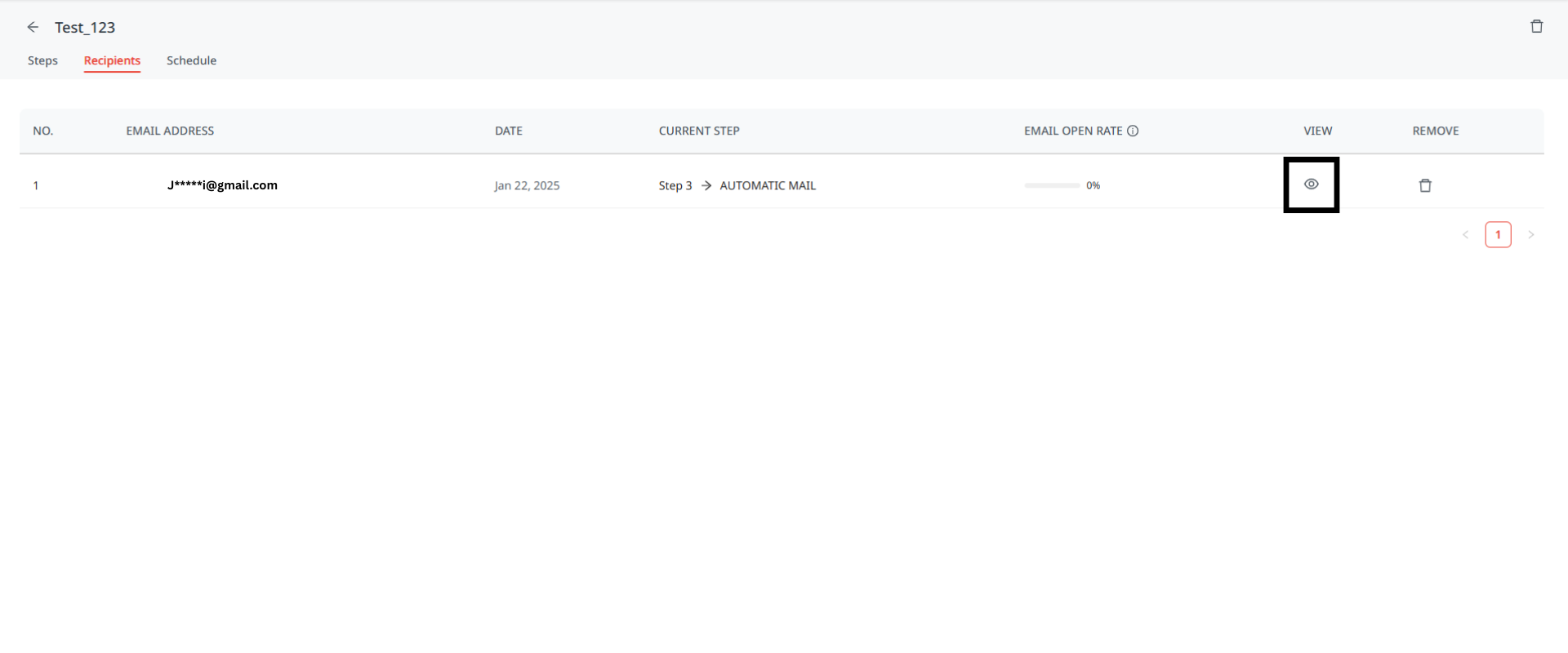 Open Sequens > Recipients, where you can find the recipient-wise email views.
